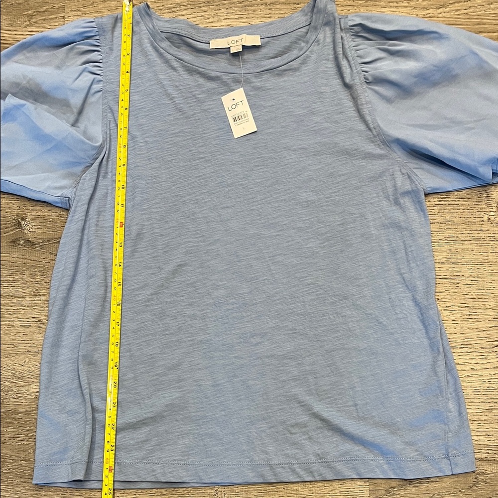 LOFT Sky Blue Puff Sleeve Tee - Crewneck - Picture 4 of 8